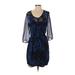 Express Casual Dress - Mini Scoop Neck 3/4 sleeves: Blue Dresses - Women's Size Small