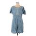 Holding Horses Casual Dress - Shift Scoop Neck Short sleeves: Blue Print Dresses - Women's Size Small