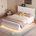 Orren Ellis Floating Bed Frame w/ LED Lights & USB Upholstered/Faux leather in White | 43.7 H x 64.6 W x 83 D in | Wayfair