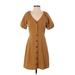 TeXTURE & THREAD Madewell Casual Dress - A-Line V-Neck Short sleeves: Brown Print Dresses - Women's Size X-Small