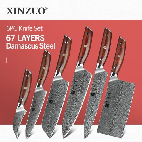 Xinzuo Marke 6pcs Küchenmesser Set vg10 Damast stahl hochwertige Damast messer Koch werkzeug Küchenmesser Palisander Griff