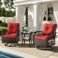 Poteban 3 Pieces Patio Furniture Set Outdoor Swivel Gliders Rocker Glass Top Side Table (Red)