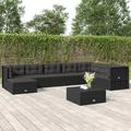 8 Piece Patio Lounge Set with Cushions Black Poly Rattan