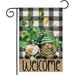 Rdsfhsp Welcome St Patricks Day Garden Flag for Outdoor Gnomes with Shamrock Truck Buffalo Plaid Small Yard Flag Spring Saint Patrick Decors for Outside Holiday 12x18 Double Sided