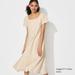 Women's Linen Blend Square Neck Short-Sleeve Dress | Beige | Medium | UNIQLO US