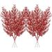 MODANU 24 Pcs Christmas Leaves Picks Glitter Artificial Branches Filler Fake Fern Leaf Pine Needles Floral Twigs Ornaments for Xmas Tree Holiday Wreath Home Decorations Red