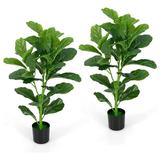 MYXIO 3FT Artificial Fiddle Leaf Fig Tree Set of 2 Fake Ficus Pandurata Plant with 32 Leaves 35.5 Inches Faux Ficus Lyrata Plant in Pots for Home Office Housewarming Gift (Fiddle Leaf Fig Tree)
