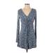 Laura Ashley Casual Dress - A-Line Plunge Long sleeves: Blue Dresses - Women's Size 8