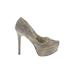 Jessica Simpson Heels: Slip-on Platform Boho Chic Gold Snake Print Shoes - Women's Size 9 1/2 - Almond Toe