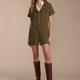 Lucky Brand Denim Utility Romper - Women's Clothing Outerwear Jean Denim Jackets in Dark Olive, Size L