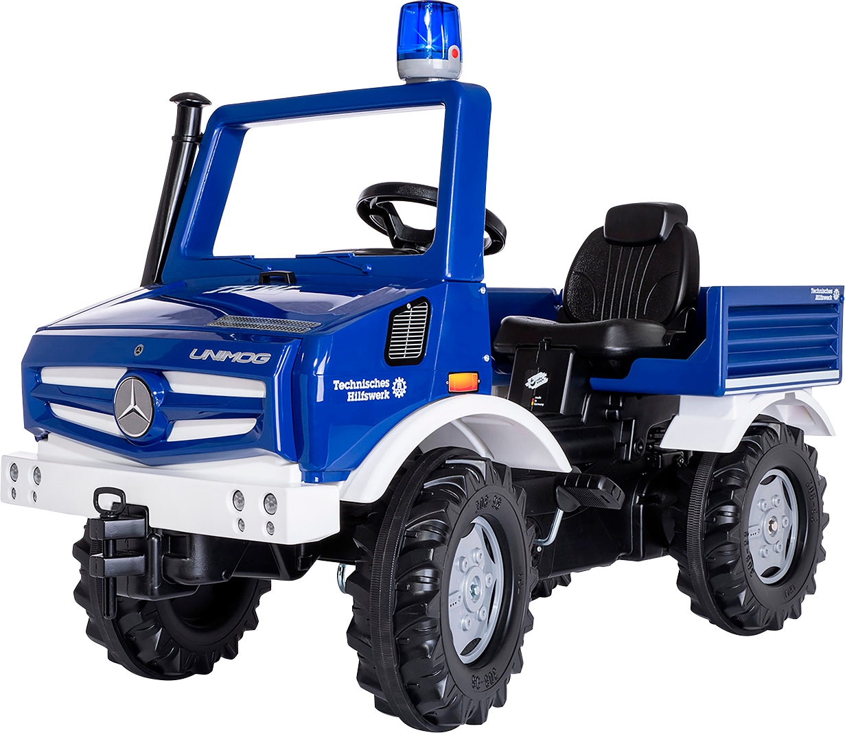 Tretfahrzeug ROLLY TOYS "rollyUnimog THW", grün, Tretfahrzeuge, KinderB:54cm H:81cm T:118cm, Kunststoff, inkl. rollyFlashlight, B:54cm H:81cm T:118cm