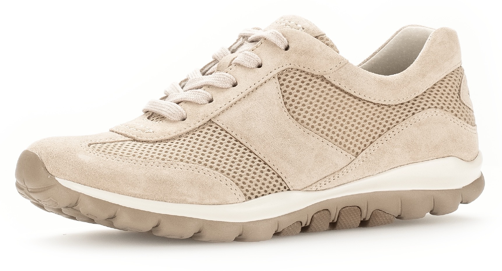 Keilsneaker GABOR ROLLINGSOFT, Damen, Gr. 40, beige, Textil, Veloursleder, Schuhe, Freizeitschuh, Halbschuh, Schnürschuh mit Logoschriftzug