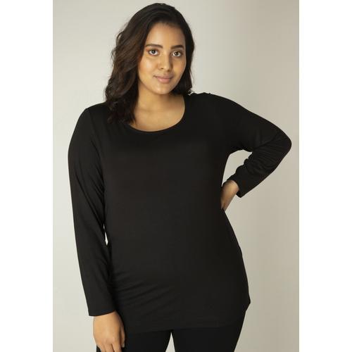 Langarmshirt BASE LEVEL CURVY Gr. 44, schwarz Damen Shirts mit Rundhalsausschnitt