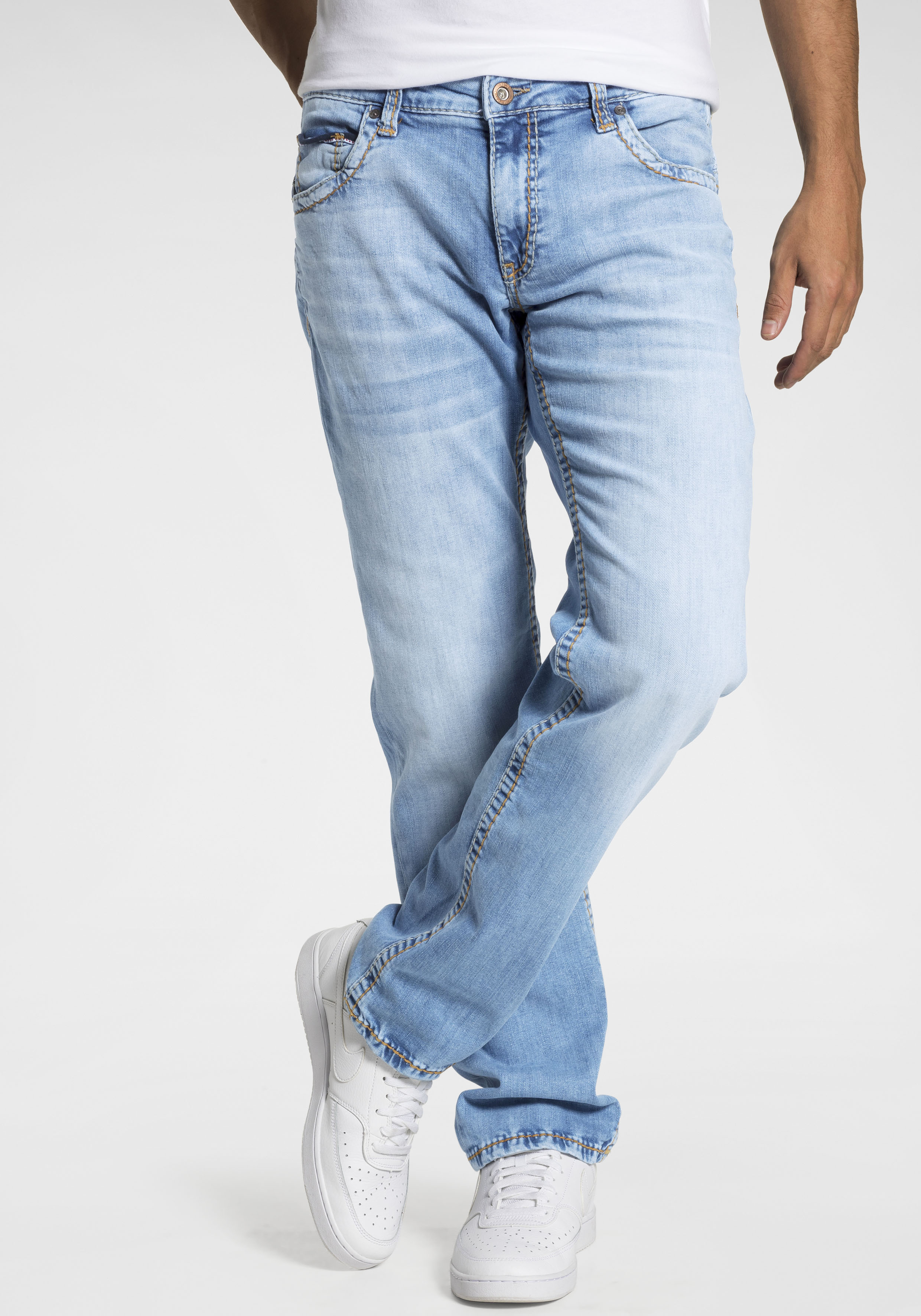 Loose-fit-Jeans CAMP DAVID "CO:NO", Herren, Gr. 36, Länge 30, blau (light vintage), Denim/Jeans, Obermaterial: 99% Baumwolle, 1% Elasthan, unifarben, comfort fit lang, Jeans, mit markanten Nähten und Stretch
