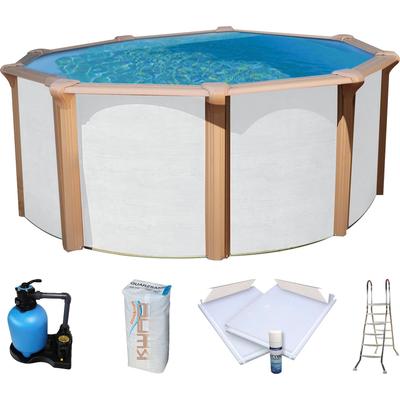 Rundpool KWAD "»Supreme« all in Premium Folie", blau (weiß, farbe innen: blau), B:360cm H:132cm L:360cm, Schwimmbecken, ØxH: 360x132cm, inkl. Bodenisolationsset