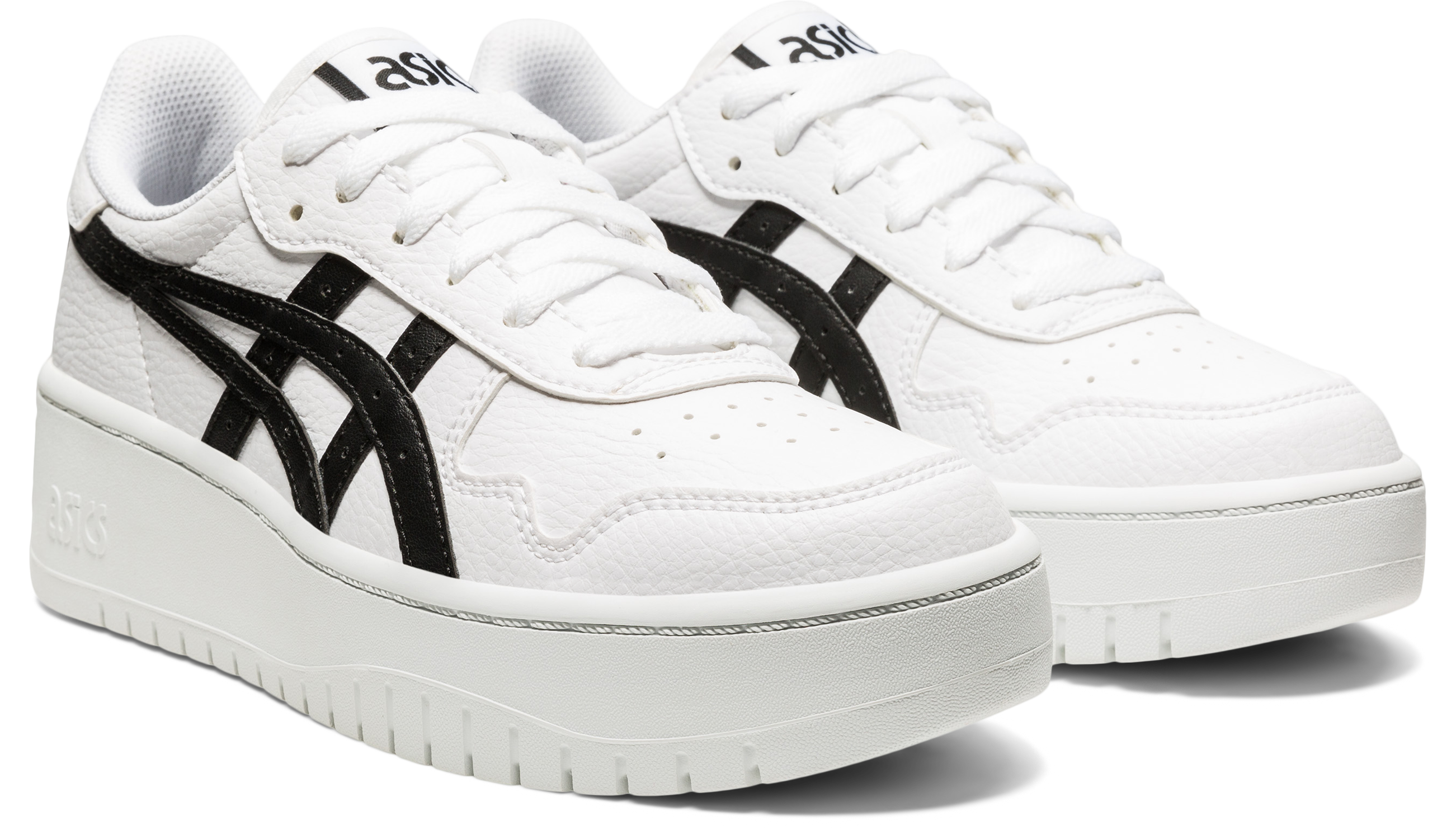 Sneaker ASICS SPORTSTYLE "JAPAN S PF", Damen, Gr. 42,5, schwarz-weiß (weiß, schwarz), Synthetik, Textil, kontrastfarbene Details, mehrfarbig, Schuhe Sneaker