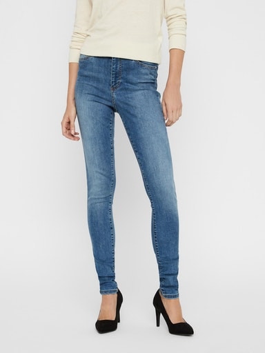 Skinny-fit-Jeans VERO MODA "VMSOPHIA HW SKINNY JEANS LT BL NOOS", Damen, Gr. XS (34), Länge 34, blau (light blau denim), Denim/Jeans, Obermaterial: 85% Baumwolle, 13% Polyester, 2% Elasthan, unifarben, skinny fit, Jeans