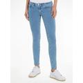 Slim-fit-Jeans TOMMY JEANS "Skinny Jeans Marken Low Waist Mittlere Leibhöhe" Gr. 32, Länge 30, blau (mid blue5) Damen Jeans Röhrenjeans