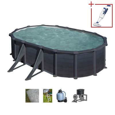 Ovalpool GRE "GRANADA", grau (anthrazit), B:300cm H:132cm L:500cm, Schwimmbecken, Maße inkl. Stützen 500 x 500 x 132 cm