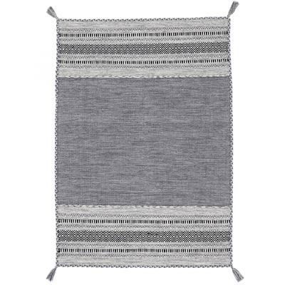 Teppich CARPETFINE "Kelim Azizi, auch als Läufer erhältlich", grau, B:240cm H:5mm L:340cm, Baumwolle, Teppiche, Fransenteppich, handgewebt, Baumwolle, Wendeteppich mit Fransen, Fleckerl, Wohnzimmer Image