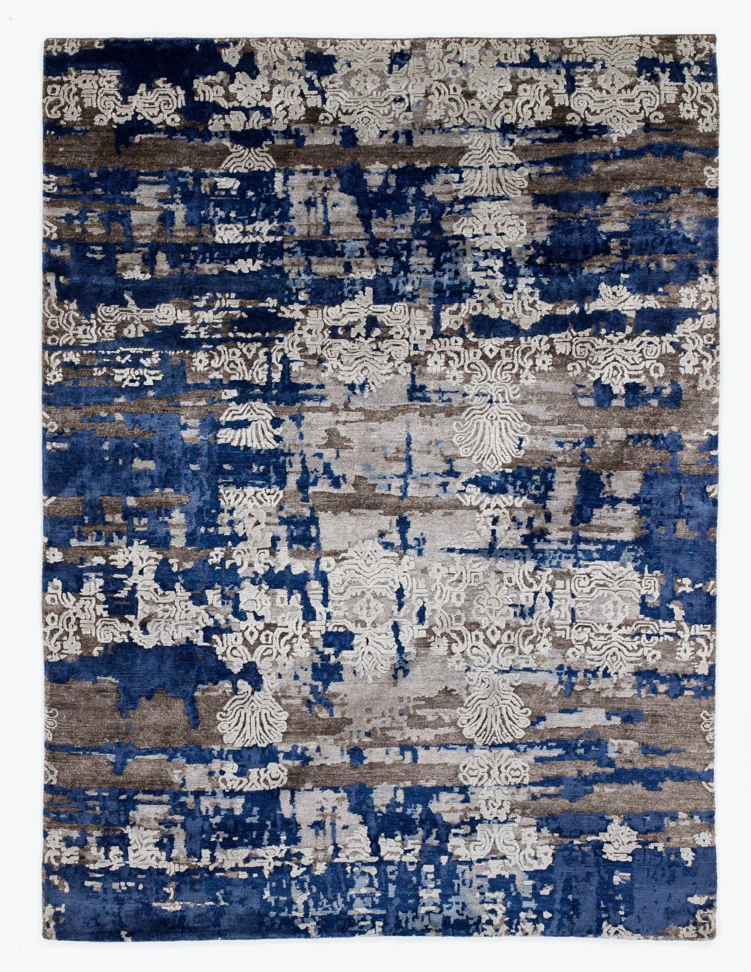 Teppich OCI DIE TEPPICHMARKE "Signature Fusion" Gr. 1, braun (braun, blau), B:70cm H:4mm L:140cm, Viskose, Teppiche, handgeknüpft, Wohnzimmer Image