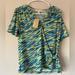 Michael Kors Tops | Michael Kors Bright Limea V-Neck Wrap Blouse With Tie Size Small New | Color: Blue/Green | Size: S