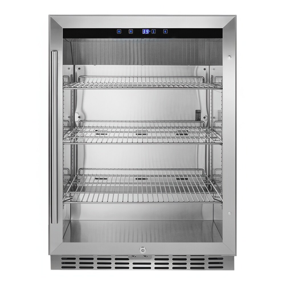 "Summit Appliance SCR611GLOS 24"" Stainless Steel Built-In Undercounter Indoor / Outdoor Glass Door Beverage Refrigerator - 115V"