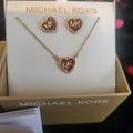 Michael Kors Jewelry | Michael Kors Red Enamel Heart Earrings And Necklace | Color: Gold/Red | Size: 16+2in Extender