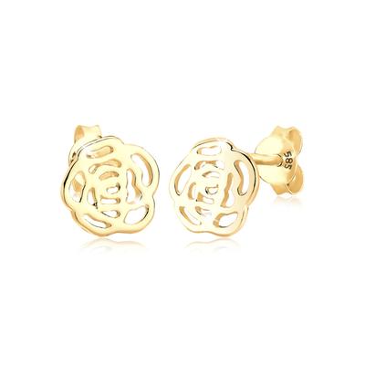 Paar Ohrstecker ELLI PREMIUM "Rose Blume Blüte Sommer 585 Gelbgold", gold, Ohrringe, Damen, OneSize, ohne Stein, Gelbgol