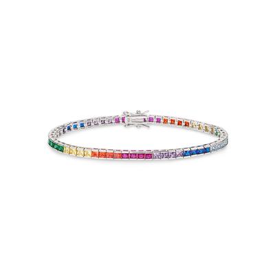 Armband BRUNO BANANI "Schmuck Geschenk Silber 925 Armschmuck Tennisarmband Regenbogen" Armbänder Gr. 19, Silber 925 (Sterlingsilber), bunt (silberfarben, blau, lila, pink, orange, gelb, grün, hellblau, hellblau) Damen Armbänder Silber