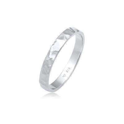 Fingerring ELLI "Basic Bandring Fein Gehämmert 925 Silber" Gr. 56, silber, Fingerringe, Damen, 56mm, ohne Stein, Silber 