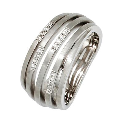 Diamantring JOBO Gr. 52, silber (silber 925), Fingerringe, Damen, 52, P1 = bei 10-facher Vergrößerung erkennbare Einschlüsse, Silber 925 (Sterlingsilber)-Diamanten, Silber 925 (Sterlingsilber), Diamanten, breit 925 Silber mit 16 Diamanten Image