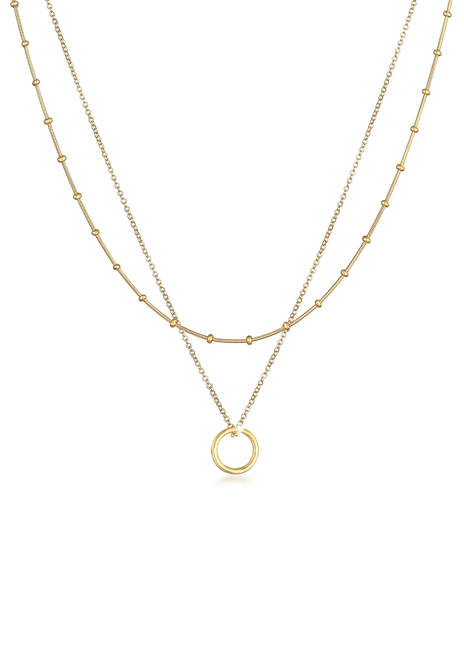 Gliederkette ELLI "Layer Kugelkette Kreis Rund 925 Silber", gold, Halsketten, 43, ohne Stein, Silber 925 (Sterlingsilber), L: 43 Image