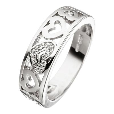 Silberring JOBO "Herzen" Gr. 54, silber (silber 925), Fingerringe, Damen, 54, Silber 925 (Sterlingsilber), 925 Silber mit 7 Zirkonia Image