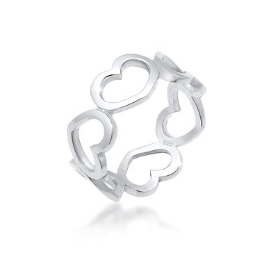 Fingerring ELLI "Bandring Herzen Symbol Cut-Out Trend 925er Silber" Gr. 56, silber, Fingerringe, Damen, 56mm, ohne Stein, Silber 925 (Sterlingsilber), 8mm Image