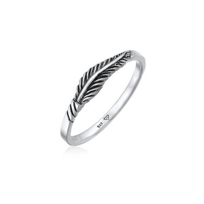 Fingerring ELLI "Feder Flügel Boho Trend Festival 925 Silber" Gr. 56, schwarz, Fingerringe, Damen, 56mm, ohne Stein, Silber 925 (Sterlingsilber), 1.5mm Image