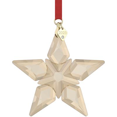 Dekohänger SWAROVSKI "ORNAMENT FESTIVE 2023, 5636253, 5648746", bunt (champagner, kristallweiß, goldfarben, rot), Dekohänger, B/H: 1,5cm x 7,70cm, Kristallglas, Metall, Polyester, Swarovski Kristall, B:1,5cm H:7,70cm Image