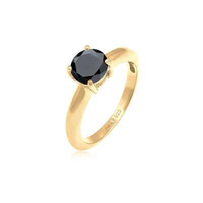 Fingerring ELLI "Solitär Klassisch Zirkonia Verlobung 925 Silber" Gr. 54, gelb, Fingerringe, Damen, 54mm,mit Steinen, Silber 925 (Sterlingsilber), 2mm Image