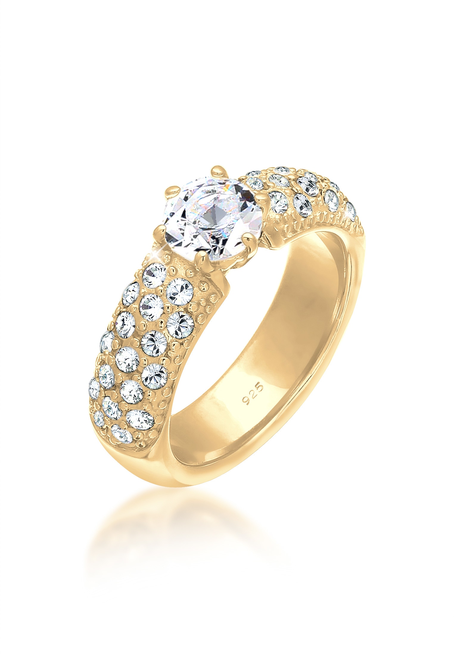 Verlobungsring ELLI PREMIUM "Weiß 925 Sterling Silber, mit Kristallen von Swarovski" Gr. 56, gold, Fingerringe, 56mm, Silber 925 (Sterlingsilber), 6mm Image