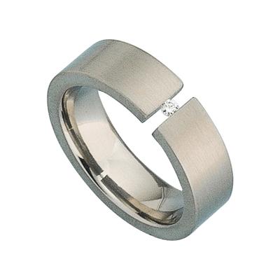 Diamantring JOBO Gr. 60, grau (titanfarben), Fingerringe, Damen, 60, SI = kleine Einschlüsse, Diamanten-Titan, Diamanten, Titan, Titan mit Diamant 0,03 ct. Image