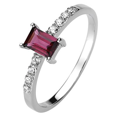 Fingerring JOBO Gr. 48, rot (rot, rot), Fingerringe, Damen, 48, Silber 925 (Sterlingsilber), 925 Silber mit Rhodolith und 8 Zirkonia Image