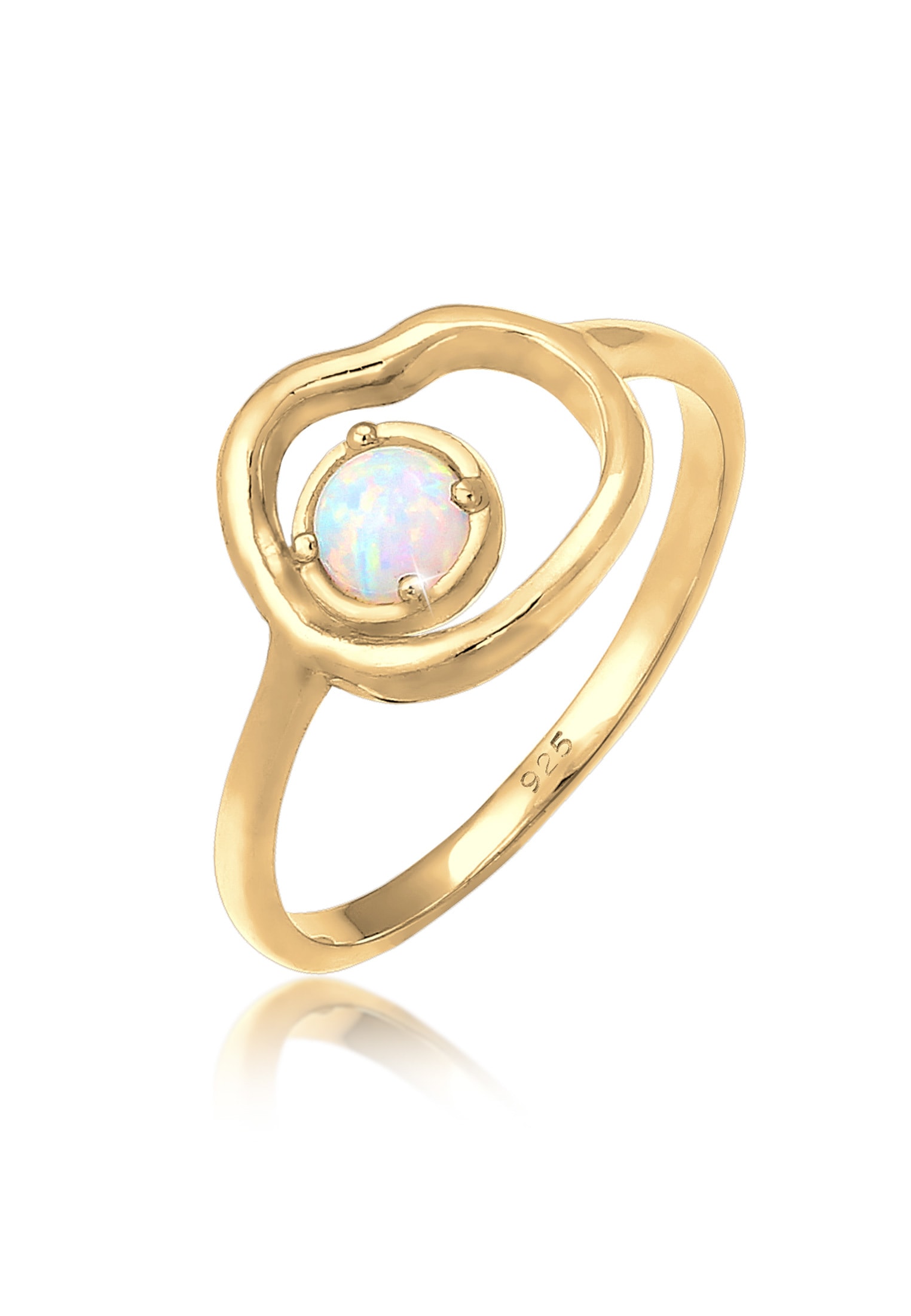 Fingerring ELLI "Synthetischer Opal 925 Sterling Silber vergodlet" Gr. 56, gold, Fingerringe, Damen, 56mm,mit Steinen, Silber 925 (Sterlingsilber), 1,3mm Image