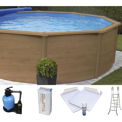 Rundpool KWAD "»Supreme« all in Premium Folie", blau (braun, farbe innen: blau), B:550cm H:132cm L:550cm, Schwimmbecken, ØxH: 550x132cm, inkl. Bodenisolationsset
