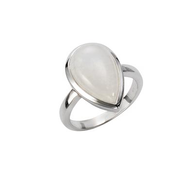 Fingerring JAMELLI "Silber 925 rhodiniert mit echtem Rainbow Mondstein 17x10,5mm" Gr. 19, weiß (weiß, irisierend), Fingerringe, Damen, 060 (19,1), 7,45 ct, Silber 925 (Sterlingsilber) Image