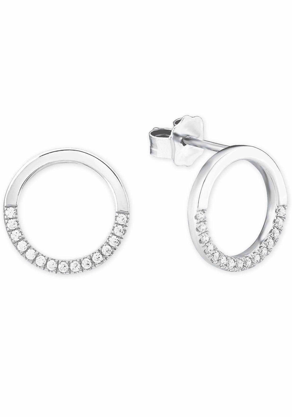 Paar Ohrstecker S.OLIVER "Kreis", silber (silber, 925, kristallweiß), Ohrringe, Damen, 12mm, Silber 925 (Sterlingsilber), mit Zirkonia (synth.)