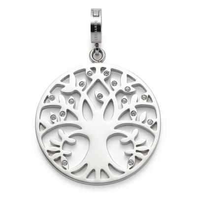 Charm-Einhänger LEONARDO "Lebensbaum, Amita Clip&Mix, 018759", silber (edelstahlfarben, weiß, weiß), Charms, Damen, Edelstahl, mit Kristallglas