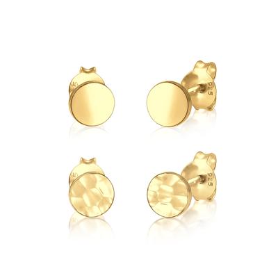 Ohrring-Set ELLI "Set Geo Ohrstecker Gehämmert 925 Silber", gold, Ohrringe, Damen, OneSize, ohne Stein, Silber 925 (Sterlingsilber) Image