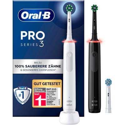 Elektrische Zahnbürste ORAL-B "Pro 3 3900" Elektrozahnbürsten schwarz-weiß (weiß/schwarz) Doppelpack 3 Putzmodi