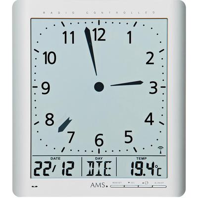 Funkwanduhr AMS "F5898", silber (silberfarben), Wanduhren, B/H/L: 21cm x 3cm x 24cm, Quarzuhr,mit Alarm,Datum,Wohnzimmer,Esszimmer,Küche,Büro, Flur