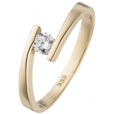 Fingerring JOBO Gr. 56, gold (gelbgold 333, weiß), Fingerringe, Damen, 56, Gelbgold 333, 333 Gold mit 1 Zirkonia Image
